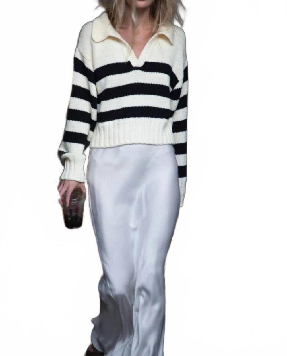 NEW CIAO LUCIA venezia polo sweater in ivory & black stripe